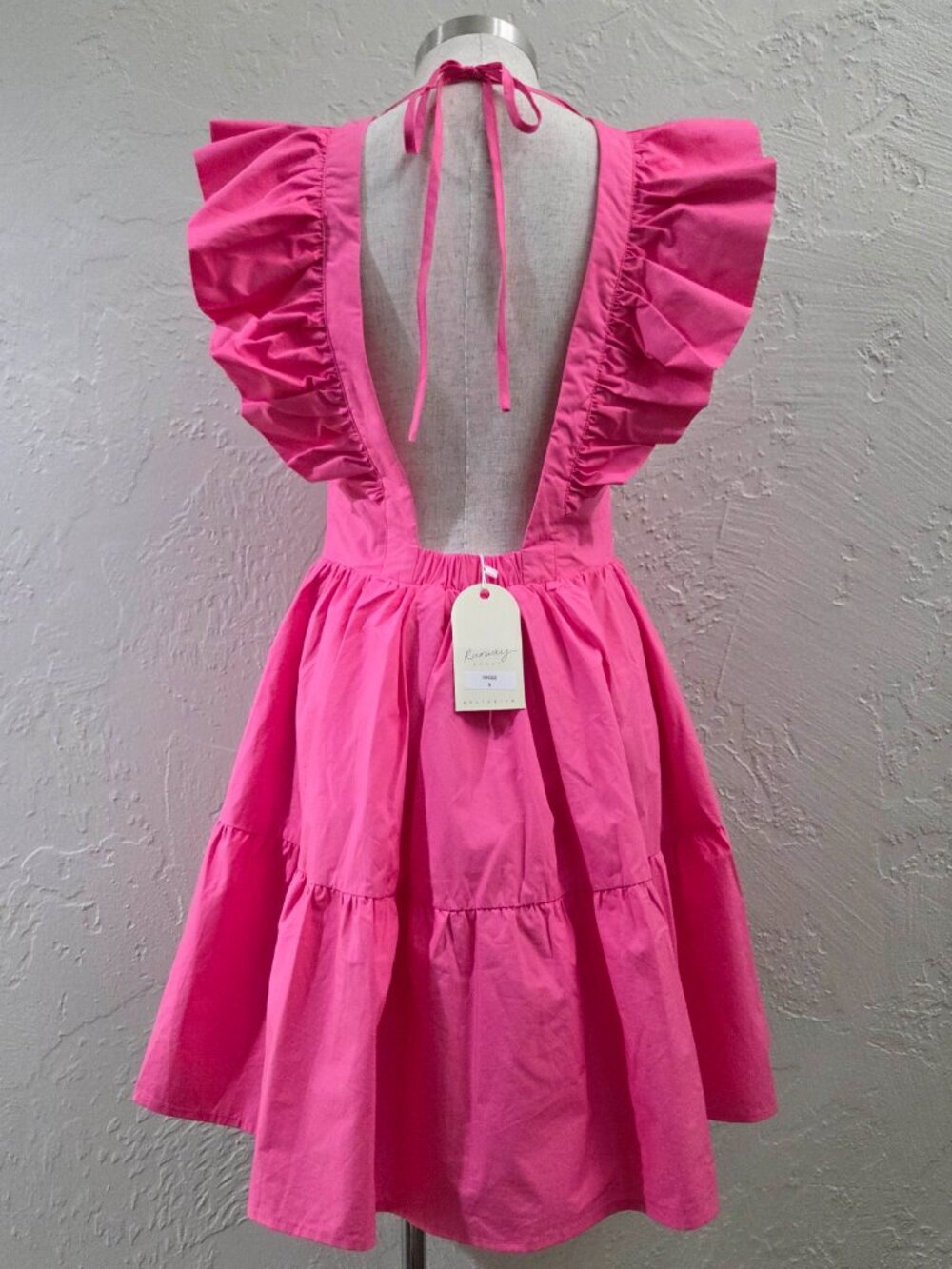 Hot Pink Tiered Ruffle Dress With Open Back - Picture 2 of 3